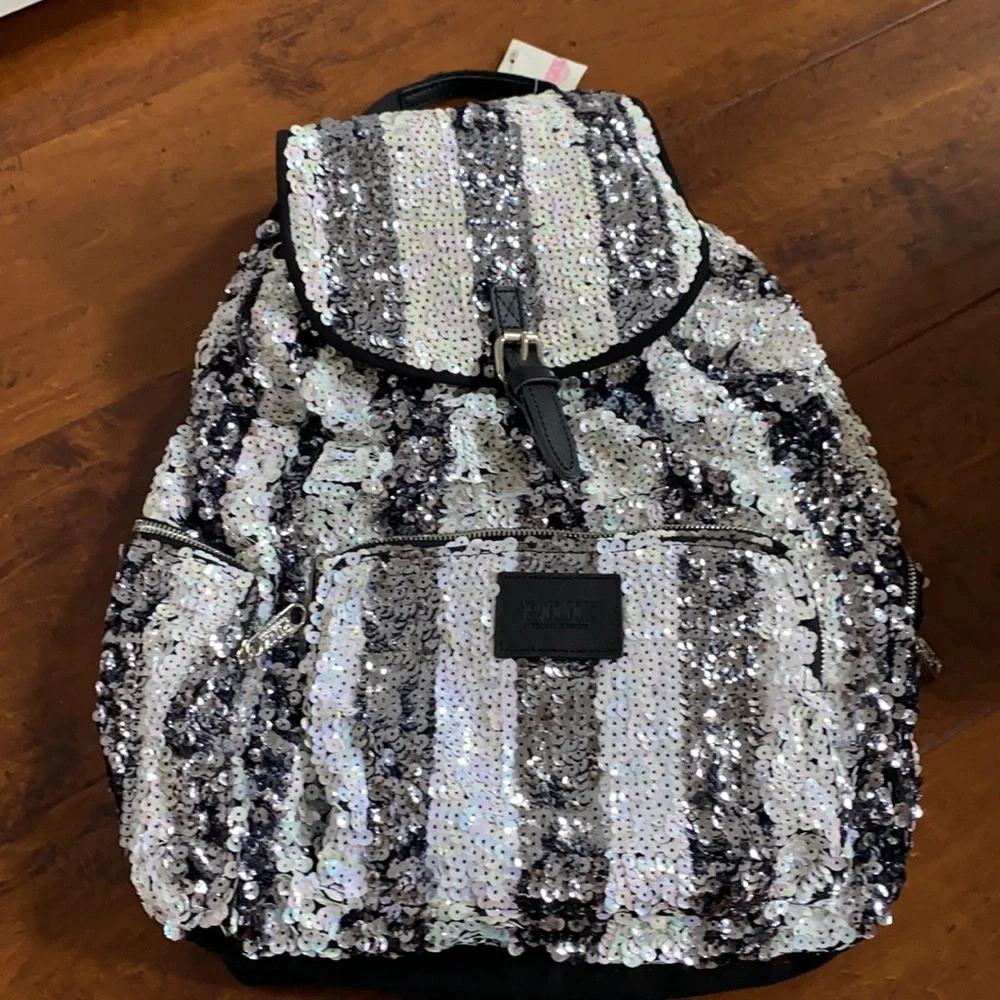 PINK Victoria’s Secret Black & White Sequin Backpack